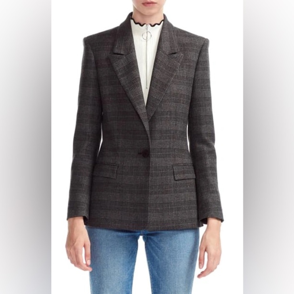 Maje Gray Blazer Tailored Suit Jacket Plaid Checkered Size 42 10